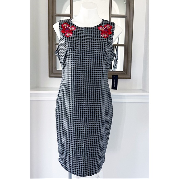 Tommy Hilfiger Sheath Dress Houndstooth Floral Embroidery Size 12 New w/Tag $129 - Picture 1 of 17